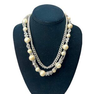 Givenchy Vintage Couture Collar Rhodium PLTD Faux Pearl & Clear Rhinestone  NBN1